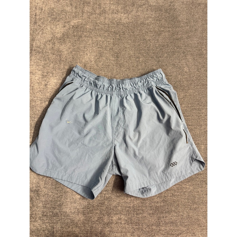 Leg3nd Mens Athletic Gym Shorts Blue Gray Size Medium Zipper Pockets Stain